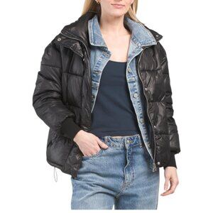 BLANK NYC Run the Show Nylon And Denim Puffer Jacket